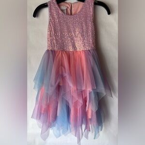 Bonnie Jean Big‎ Girl Sleeveless Sequin To Ombre Mesh Hanky Hem Party Dress sz 8